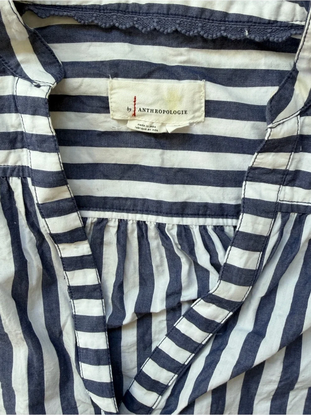 Anthropologie Blue and White Striped Puff Sleeve Blouse
